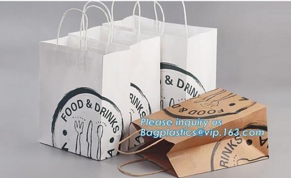 fast food packaging grcoery brown kraft paper shopping carry bags with handles