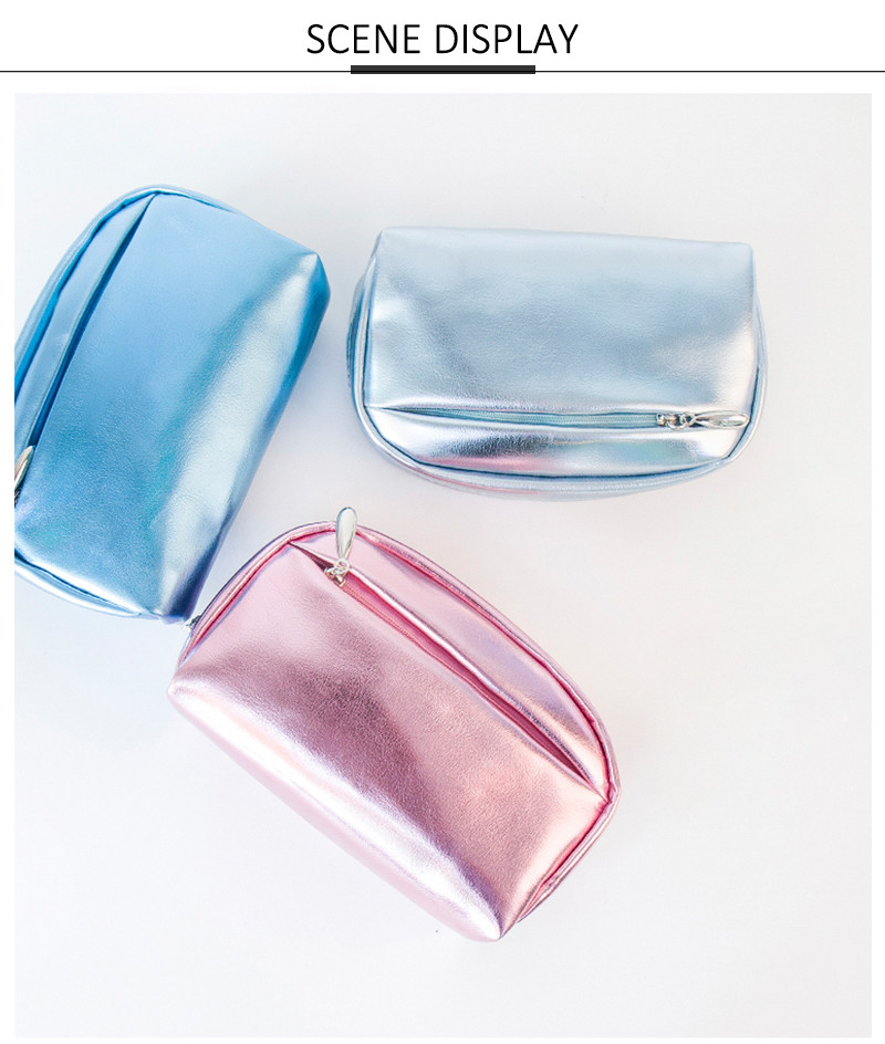 Compact Girls Glitter PU Leather Zipper Makeup Bag
