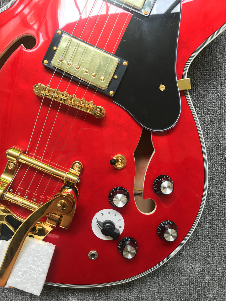 Classic Red ES 335 Jazz Guitar bigsby tremolo system ebony fingerboard electric Jazz Guitar free shipping