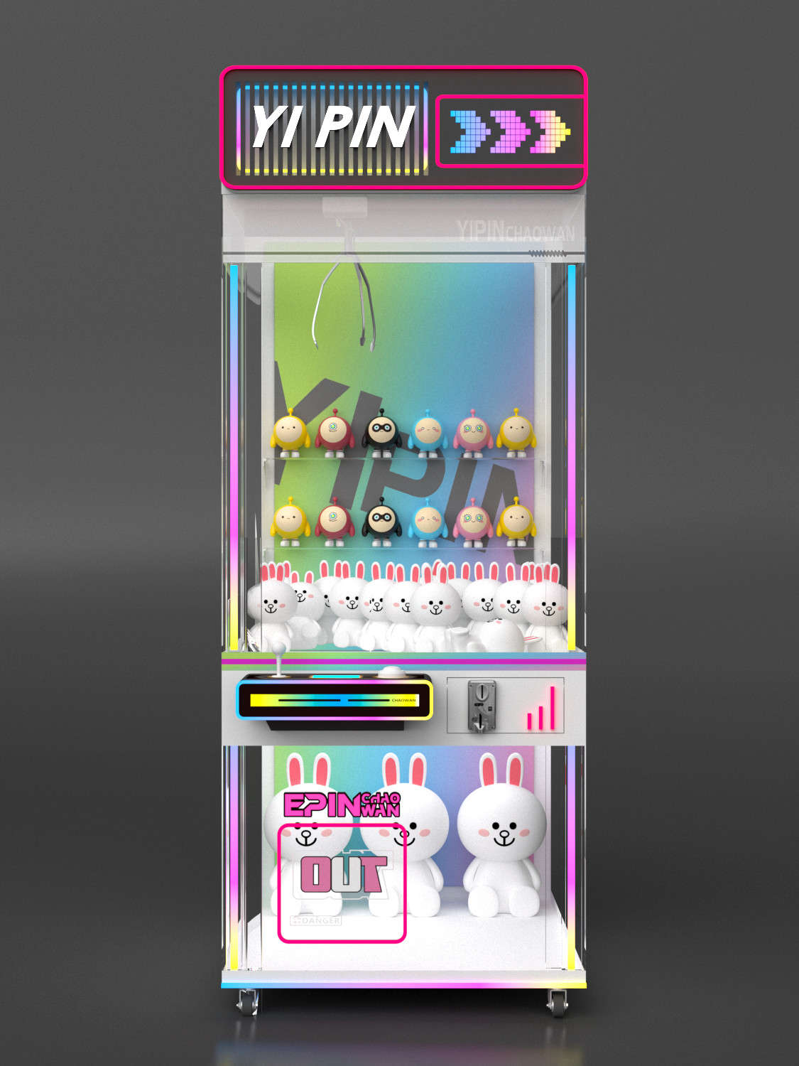 Coin Operated Colorful Led Lights Crane Transparent Glass Display Claw Machine Prize Game Machine