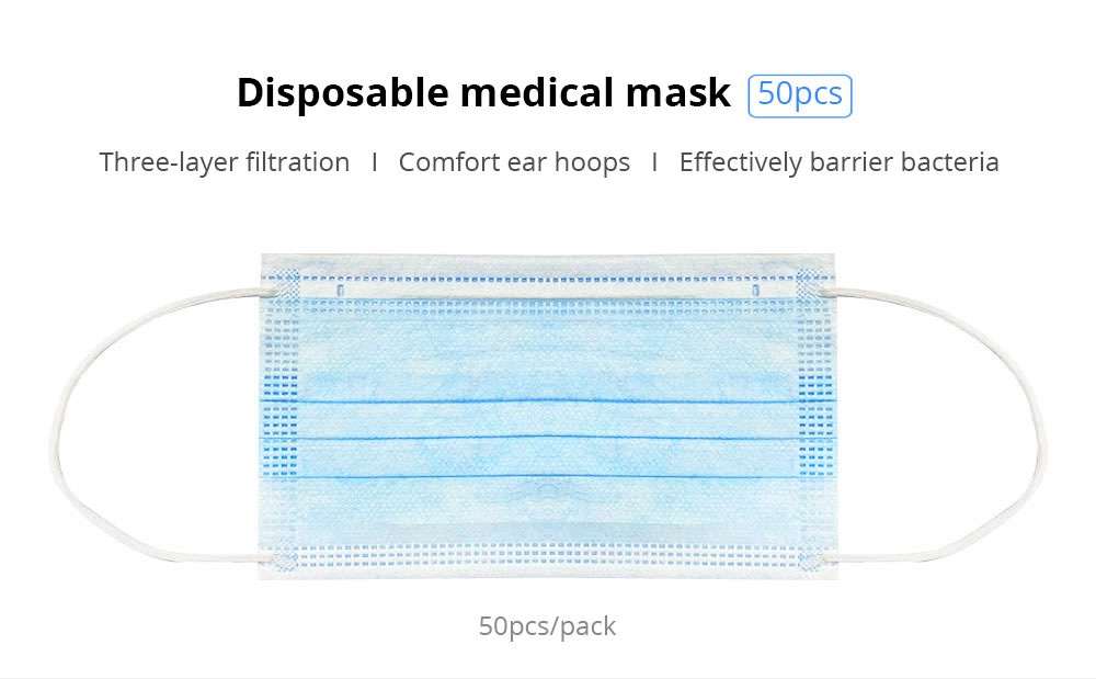 50PCS Medical Disposable Masks 3-Layers Protective Sterilized BFE 95% Filtration With CE FDA Certified Safety Mouth Mask