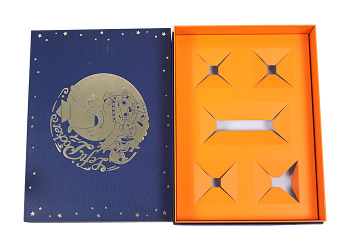 Gold Hot Stamping Lift Off Lid Box , FSC Custom Rigid Box Packaging