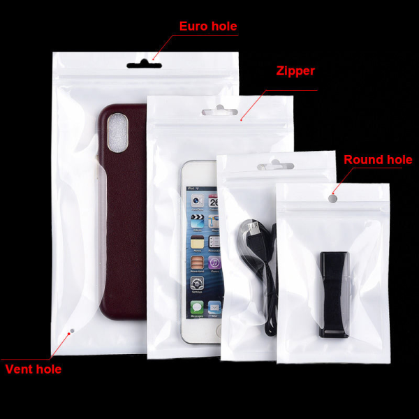 Custom Clear Plastic Ziplock Opp Bag Transparent Lucent Plastic Pouch Electronics Accessories Packaging Bag with Hanging Hole