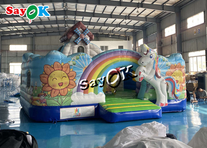 Unicorn Theme Kids Jumping Castle Slide Tarpaulin Inflatable Bouncy House With Blower