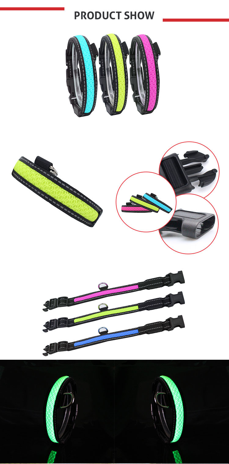 Pet Nylon Luminous Fluorescent LED Dog Collar Leashed in Dark Size S / M / L