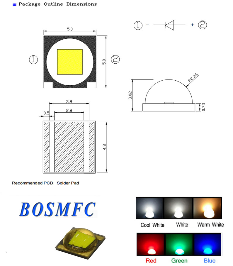 Super Bright 5W High Power LED Chip Red Light 5050 SMD Durable