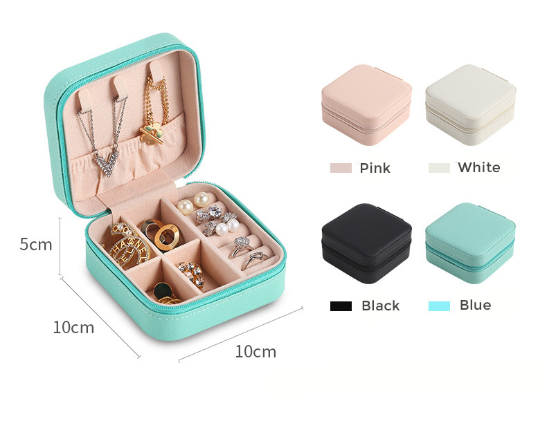Square PU Leather Travel Jewelry Box Organizer For Rings Earrings Necklace Storage