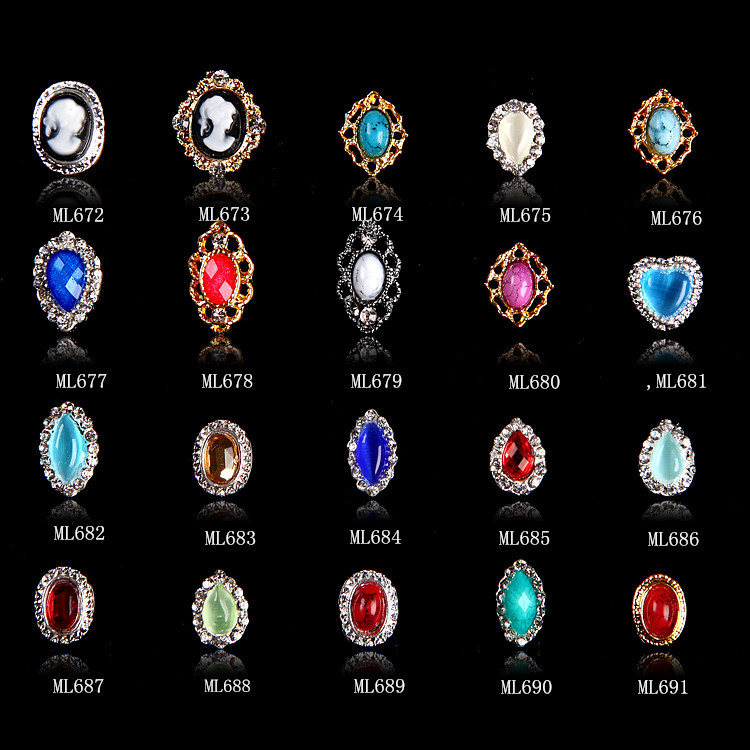 Hot NEW Wholesale Alloy Jewelry 3D Nail Art Jewelry Nail rhinestones Sticker Supplier Number ML672-691