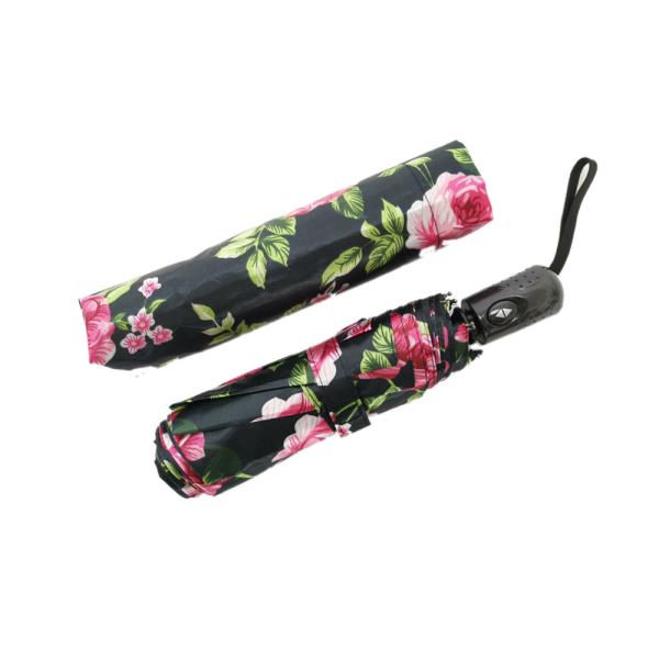 Lady Fashion Flower Print Auto Open Close Umbrella 3 Section Umbrella With