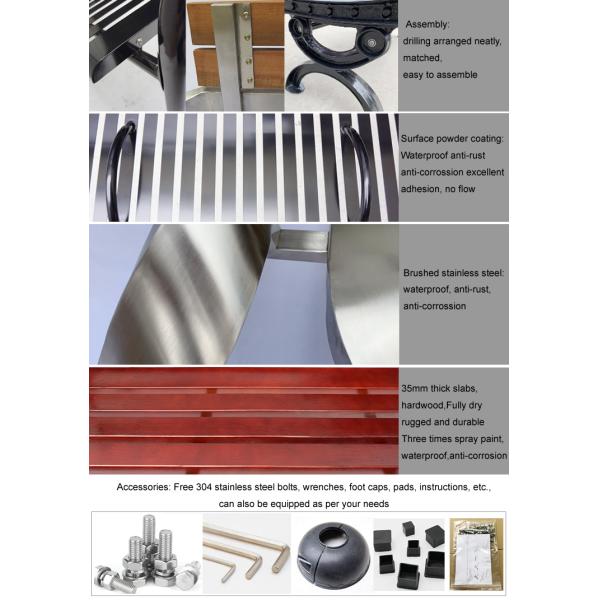 Modern Outdoor Public Seating wooden bench chair 2 Seater Steel wood Bench