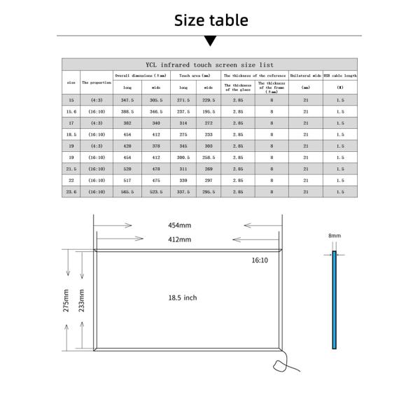 18.5 Inch IR Touch Screen Panel Overlay Kits Multi Points For Monitor