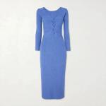 Knitwear Blue Rib Elegant Casual MIDI Plus Size Women′s Dresses Sexy Sweater