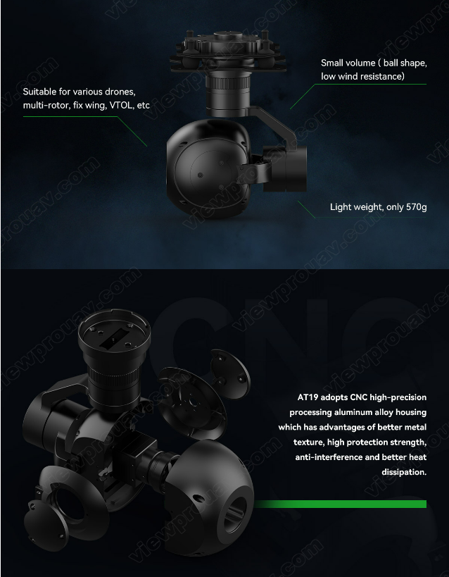 Viewpro AT19 Lightweight mm 640*512 Thermal Camera 3axis AI Tracking Objects Mapping Surveying Search Aerial Photography UAV