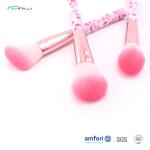 Pink Nylon Hair Plastic travel Cosmetic Brush Set 6pcs with Aluminium Ferrule