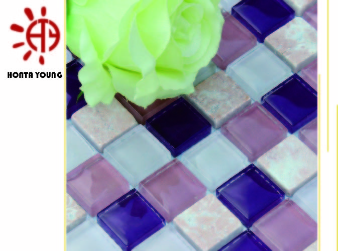 HTY - TC 300 300*300 Best Selling Glass Mosaic Rhombus Blue Wall Tile for Wall Designs