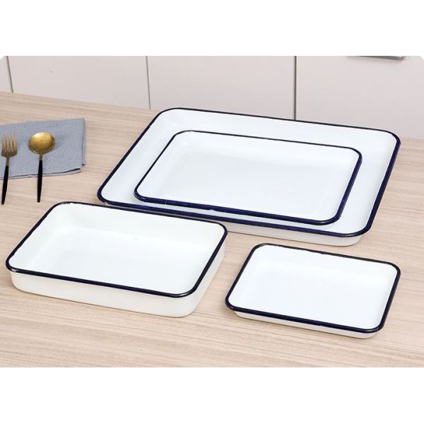 White Kitchen Enamel Tableware Square Baking Pan Non Stick Baking Tray EU FDA Certified