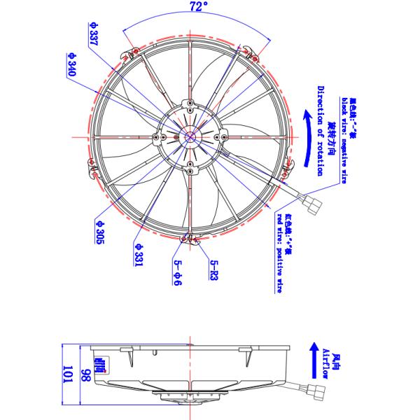 DC electrical cooling radiator condenser fan for bus, auto fan