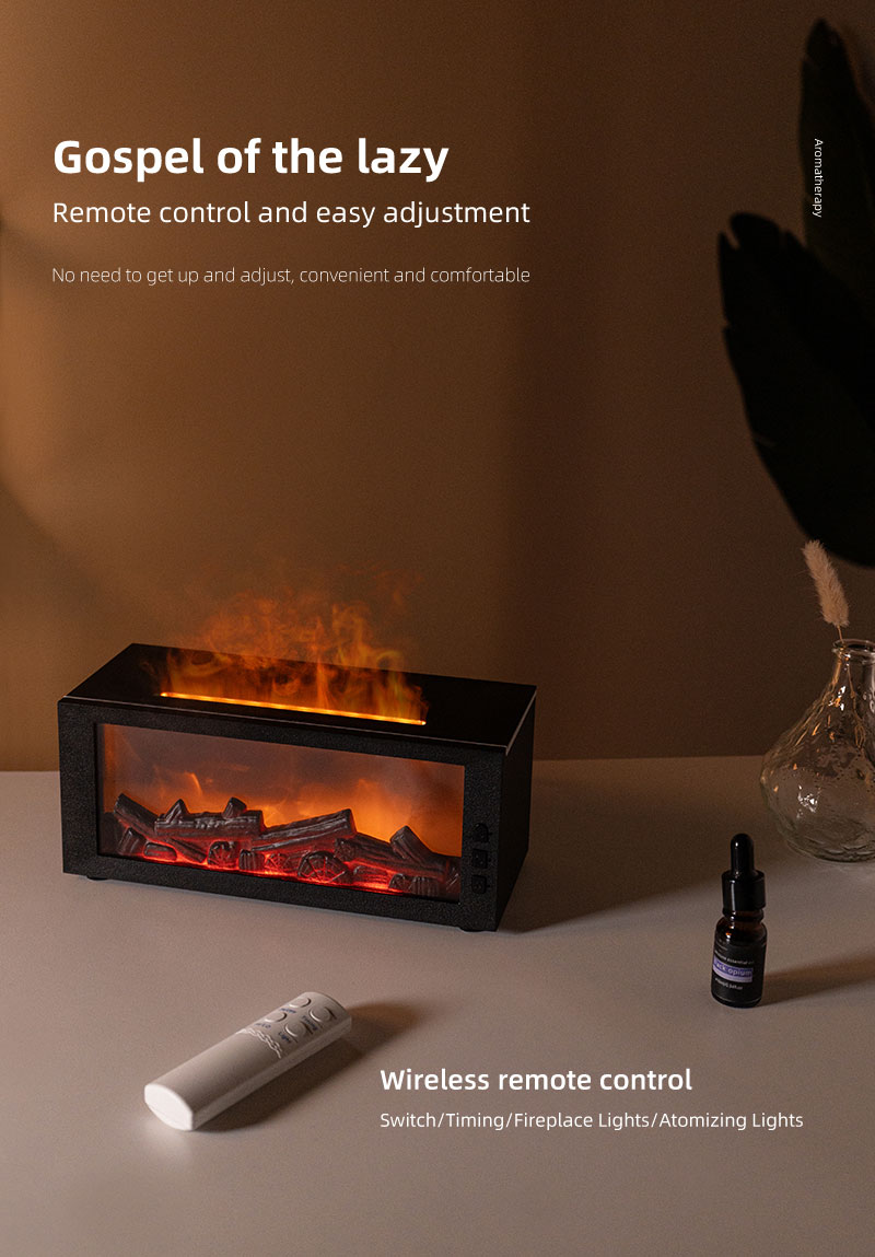 3D Realistic Flame Fireplace Diffuser Humidifier 300ml Large Tank Type-C Charging Quiet Operation