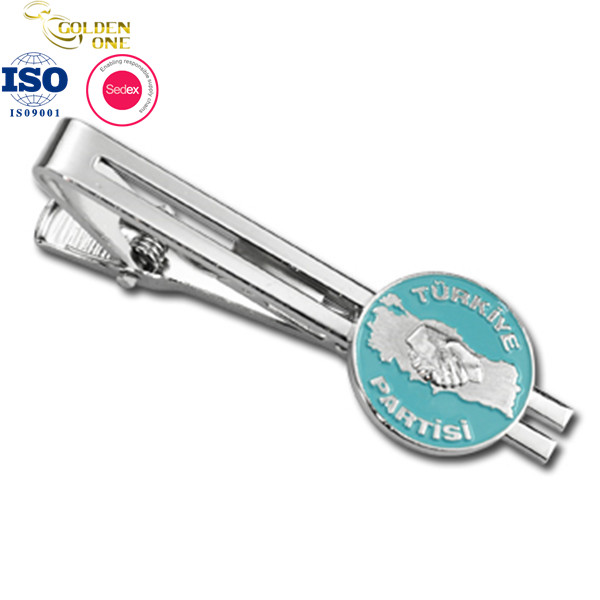 Wedding Custom Engraved Tie Bar Metal Glassed Shape Silver Nickel Clip