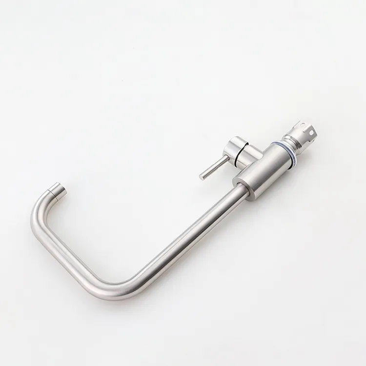 Stainless Steel Body Deck Mounted Tap Cold And Hot Mixer Spring Silver Kitchen Faucet