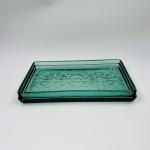 6pcs Glass Bathroom Accessories Set Aqua With Vintage Floral Debossed