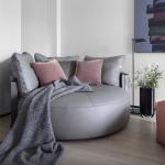 Detachable Custom Sofa Bed Italy Round Large Grey Black Cowhide Sofa Bed