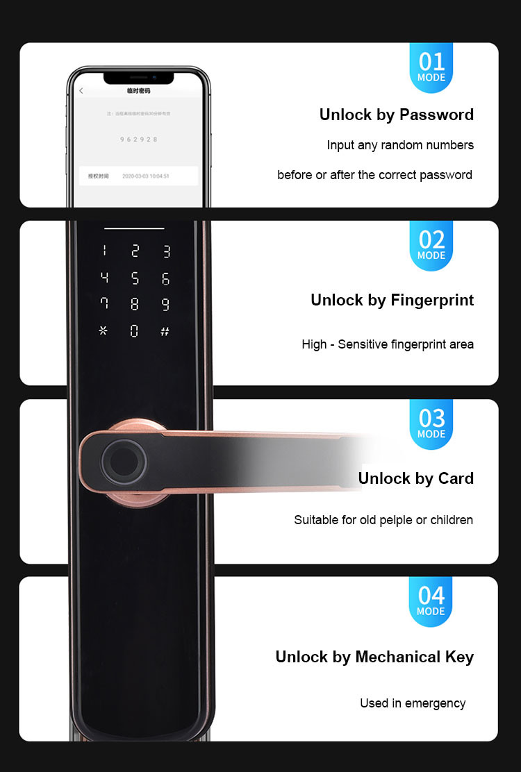 Electronic Keyless Digital Door Lock , 38-48mm AA battery TT Smart Lock