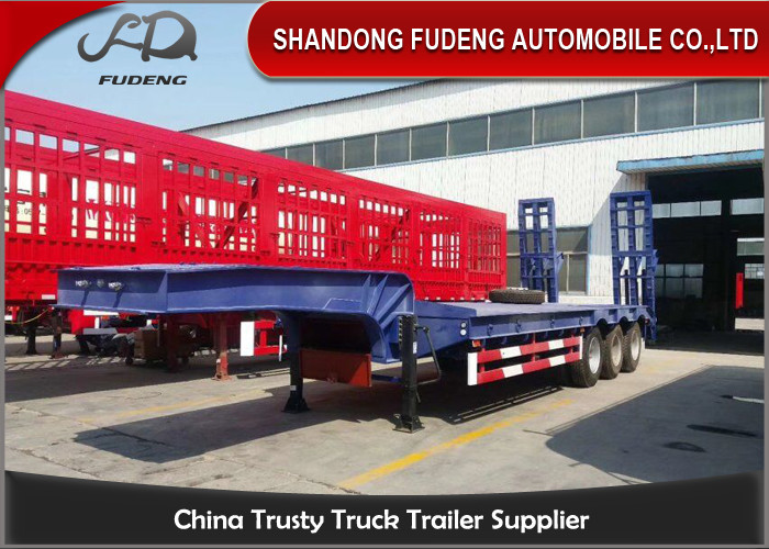 2 Axles Low Bed Semi Trailer 20-40 Tons Machine Loading Spring Steel Suspension