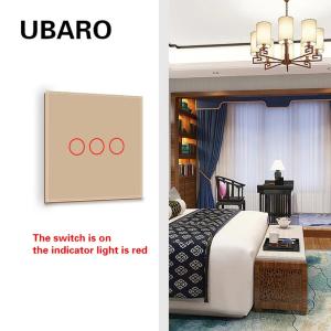 Wholesale EU/UK Standard 3Gang 1Way Wall Light Touch Switch Gold Tempered Glass Panel Button 5 -300W/GangCE from china suppliers