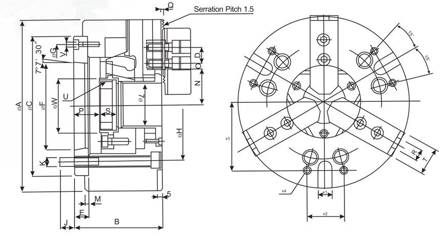 NB-200A 3 JAW EXTRA LARGE THROUGH HOLE POWER CHUCK