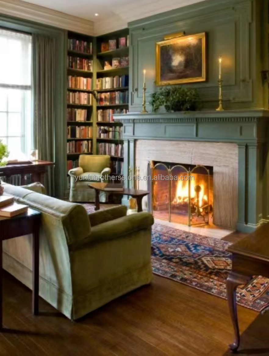 Modern Indoor Cream White Stone Fireplace Surround Polished Fireplace For Table Villa