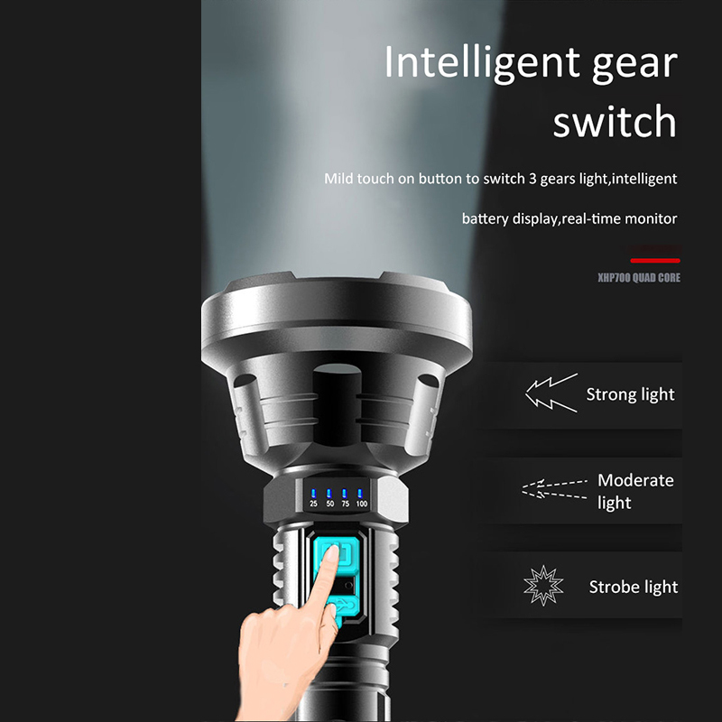 XHP700 Multi Function LED Flashlight Outdoor Working Light 100m-300m Distance