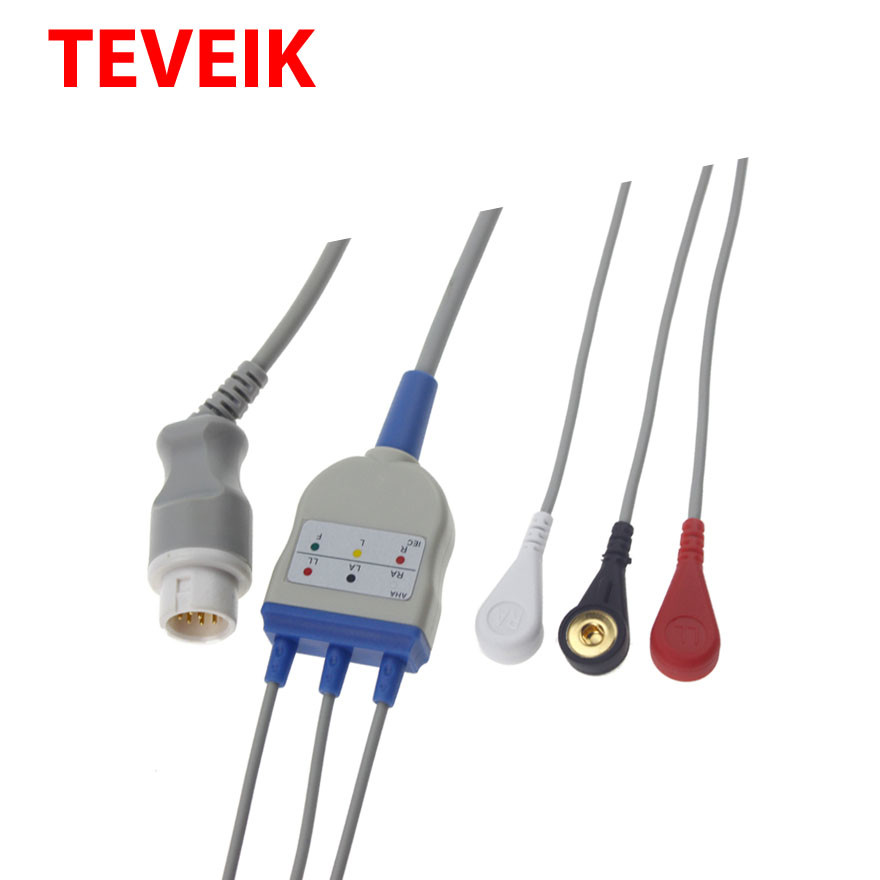 HP Medical ECG Cable One piece 5 leads ECG Cable with Snap, AHA,1K ohm, Round 12pin