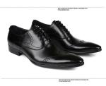 Office Black Leather Dress Shoes Waterproof , Pointed Toe Mens Handmade Leather