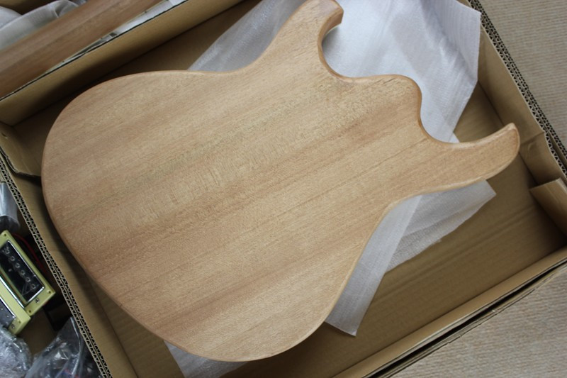 Custom Semi-hollow Electric Guitar Kit(Parts) with Mahogany Body ans Neck,Flame Maple Veneer,Chrome Hardwares,DIY Guitar
