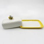 Colorful Porcelain Butter Keeper Butter Dish With Lid White Plate With Bee Cover