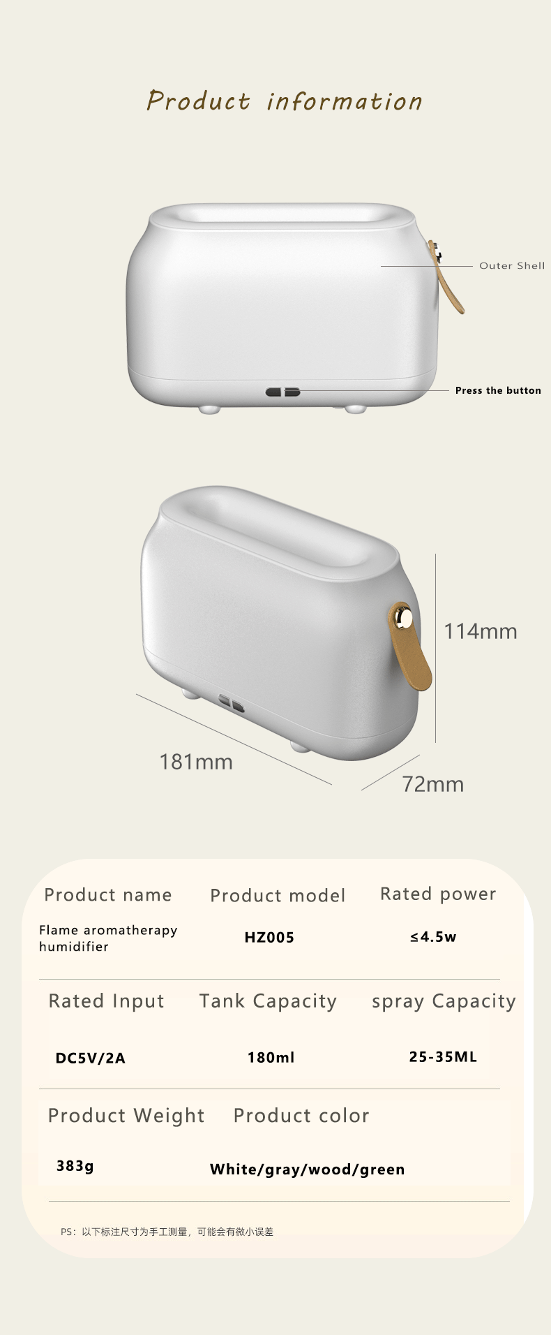Dropshipping Humificador Rgb Light 180Ml Christmas Humidifier Ultrasonic Flame Oil Diffuser Humidifier Flame Dropshipping