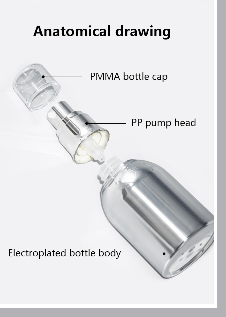 30ml/50ml/100ml Customized Color PMMA Airless Bottle Full Electroplating Design vacuum Bottle UKA55