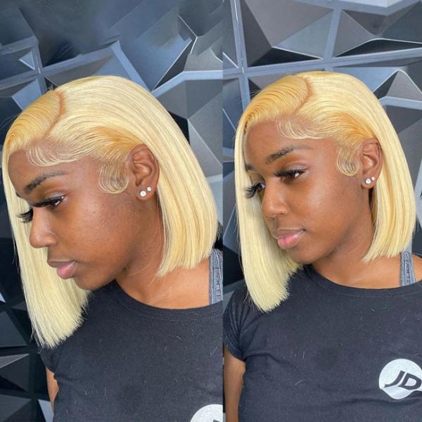 Brazilian Straight Human Hair 613 Blonde Wig Lace Natural Black Short Straight