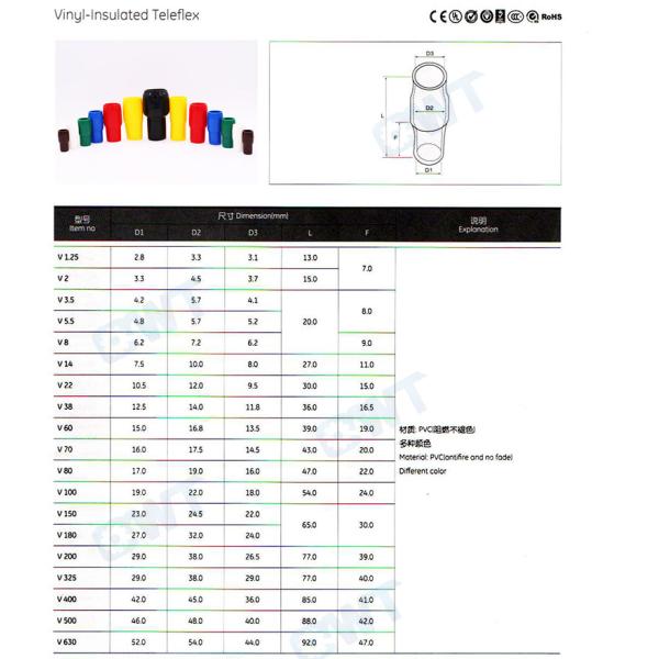 Custom V1.25 13mm Vinyl Pvc Rubber Hhc Series Insulated End Terminal Cap Cable Lug Soft Pipe Sleeves Covers Tube