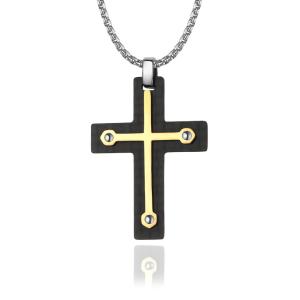 Wholesale Religious Christian Zircon Men's Cross Pendant Necklace in Stainless Steel with Gold Plating from china suppliers