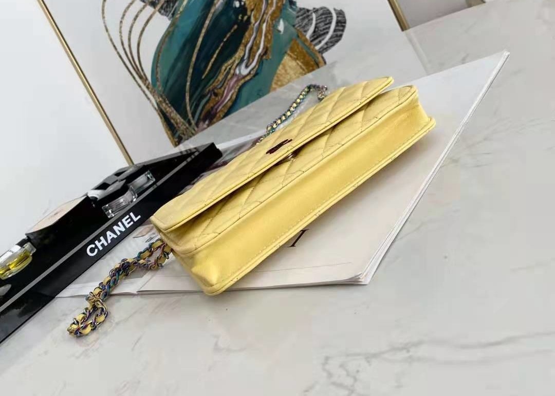 Inclined Shoulder Cowhide 19cm Luxury Brand Wallet With Chain
