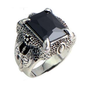 Wholesale Mens Thailand Retro Dragon Sterling Silver Ring with Created Black Onyx(023605BLACK) from china suppliers