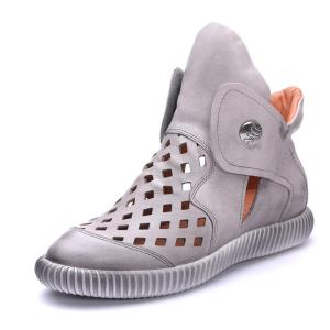 Wholesale S065 Summer new leather retro handmade velcro rhombus hollow round flat women's shoes from china suppliers