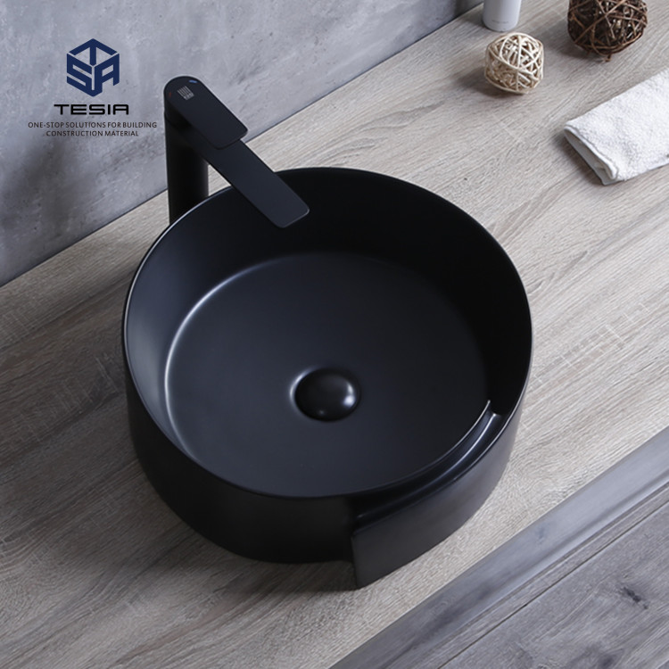 Modern Bathroom Ceramic Gold Black Wash Basin Countertop Sanitary Ware