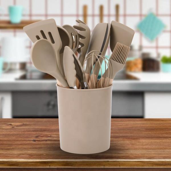 12PCS Non-stick Silicone Kitchen Utensils Set with Plastic Holder High End Cooking Gadgets