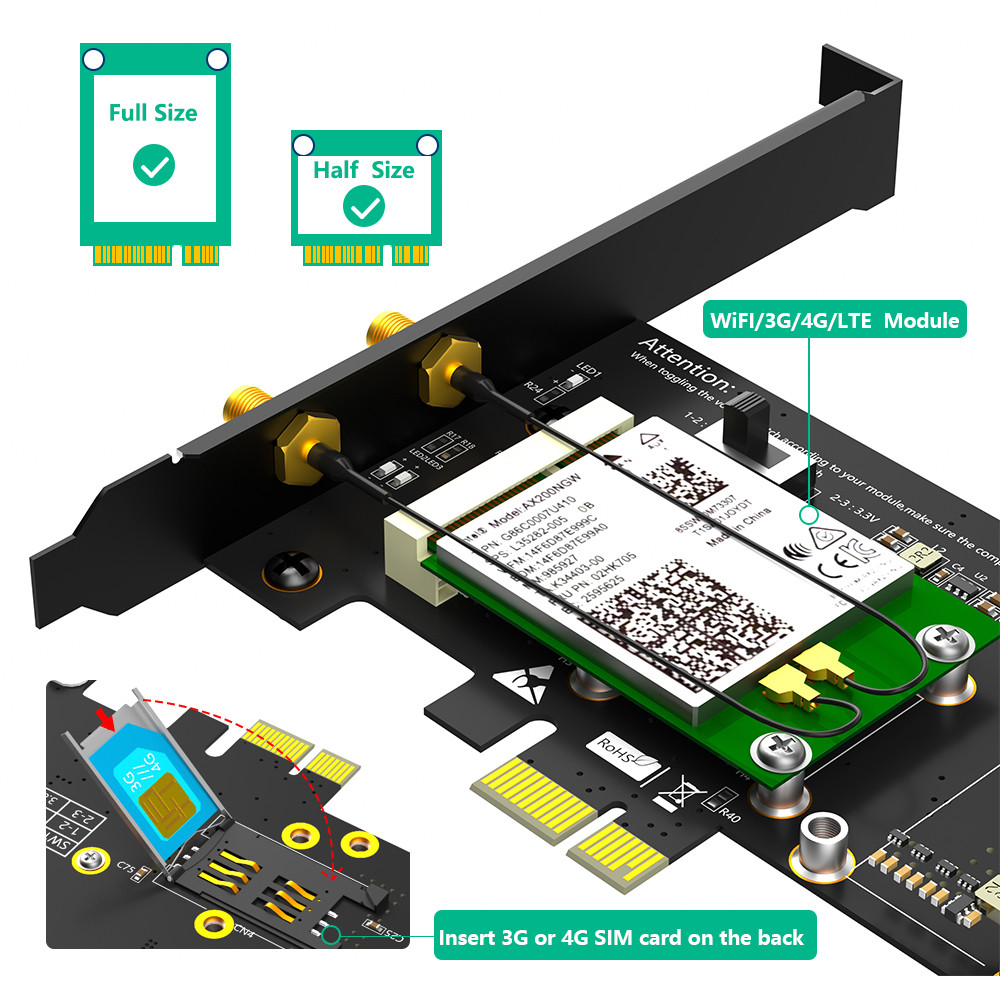 Mini PCI-E To PCI-E 1x And MSATA To SATA3 WiFi Adapter For 3G 4G LTE Msata SSD