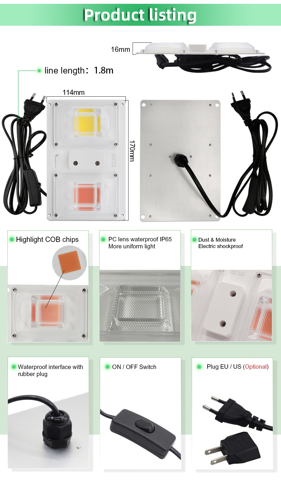 110V 220V White Light Bar Module COB LED Chip For Indoor Outdoor Use