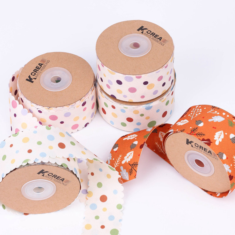 Round Dot Printed Polyester Ribbon 25mm-38mm Cotton Christmas Ribbon