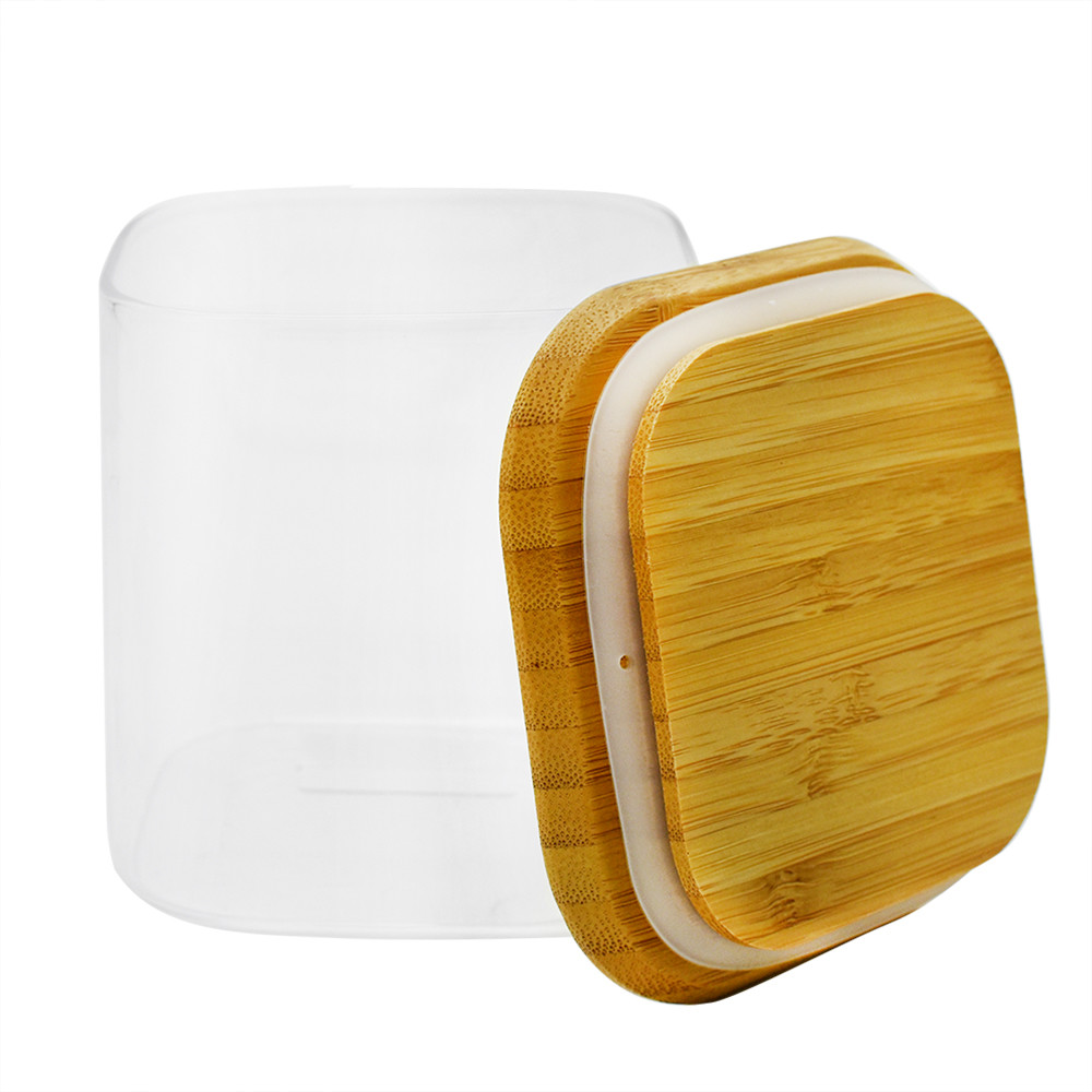 Large Borosilicate Glass Food Storage Jar Stackable Bamboo Lid Glass Storage Tank